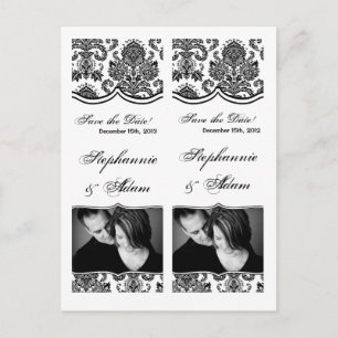 Save the Date Book Mark Favors Black White Damask Announcement Postcard