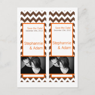 Save the Date Book Mark Favors Brown Orang Chevron Announcement Postcard