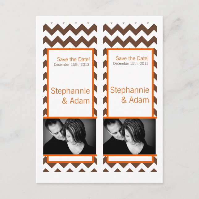 Save the Date Book Mark Favors Brown Orang Chevron Announcement Postcard (Front)