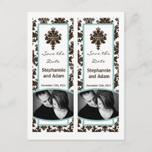 Save the Date Book Mark Favors Brown Tiffan Damask Announcement Postcard