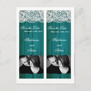 Save the Date Book Mark Favors Distressed Teal Woo Announcement Postcard