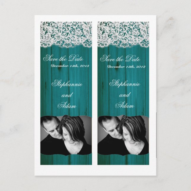 Save the Date Book Mark Favors Distressed Teal Woo Announcement Postcard (Front)