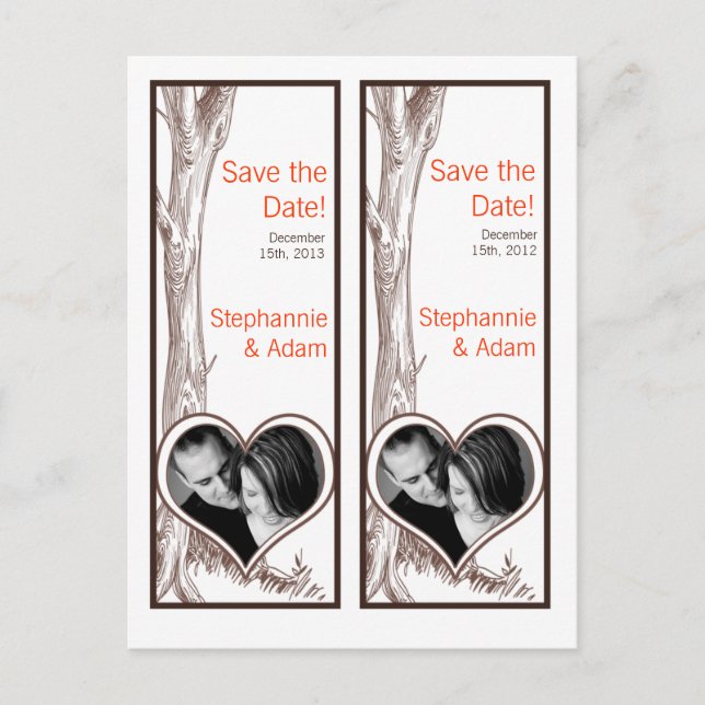 Save the Date Book Mark Favors Fall Tree Initial Announcement Postcard (Front)