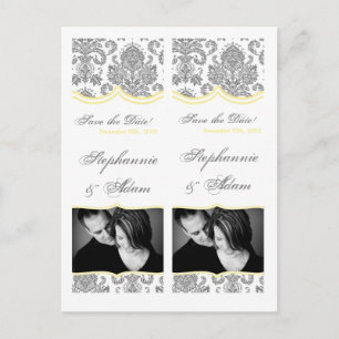 Save the Date Book Mark Favors Gray Yellow Damask Announcement Postcard