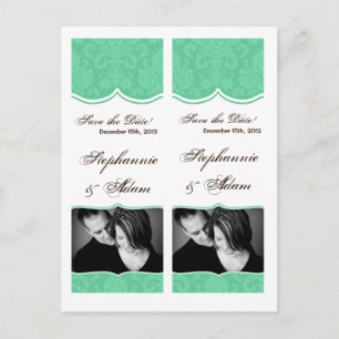 Save the Date Book Mark Favors Mint White Damask Announcement Postcard
