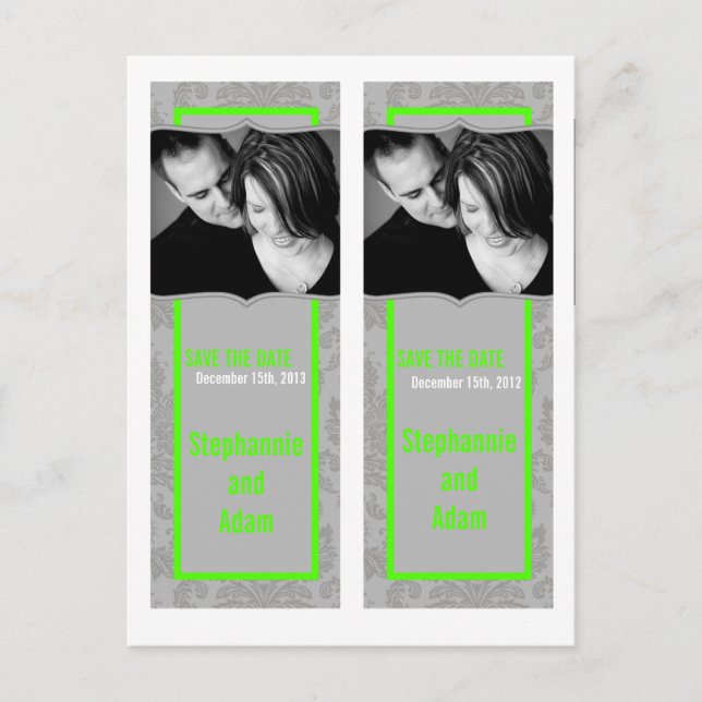 Save the Date Book Mark Favors Modern Gray Damask Announcement Postcard (Front)
