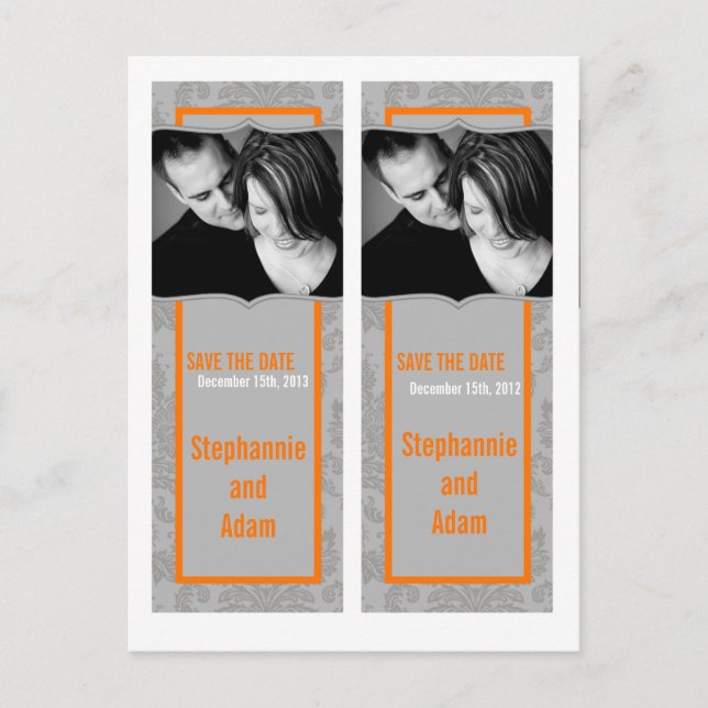 Save the Date Book Mark Favors Modern Gray Damask Announcement Postcard (Front)