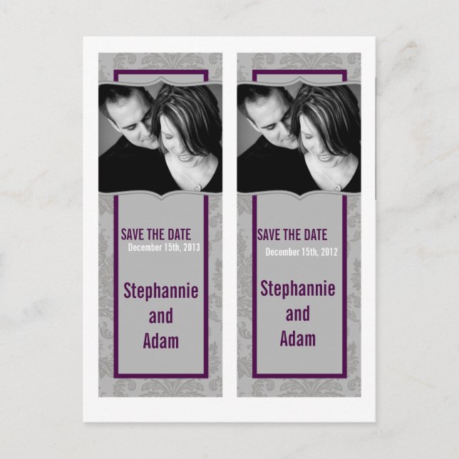 Save the Date Book Mark Favors Modern Gray Damask Announcement Postcard (Front)