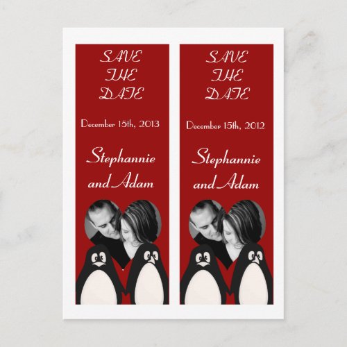 Save the Date Book Mark Favors Penguin Love Couple Announcement Postcard