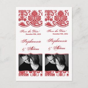 Save the Date Book Mark Favors Red White Damask Announcement Postcard