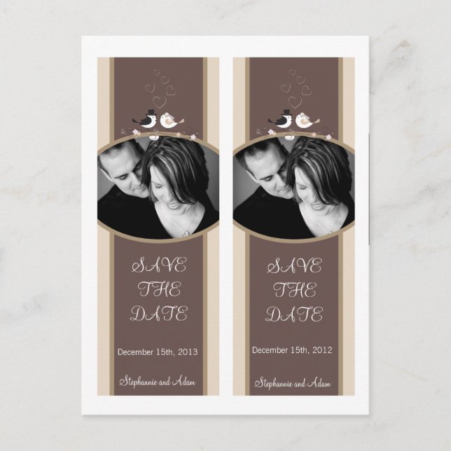 Save the Date Book Mark Favors Wedding Birds Bride Announcement Postcard (Front)