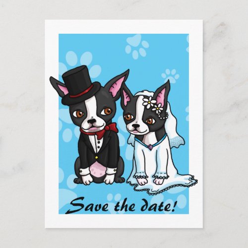 Save the date Boston Terriers Announcement Postcard