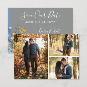 Save The Date Botanical Daisy Floral 3-Photo Card