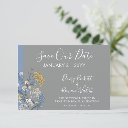 Save The Date Botanical Daisy Floral Navy Card