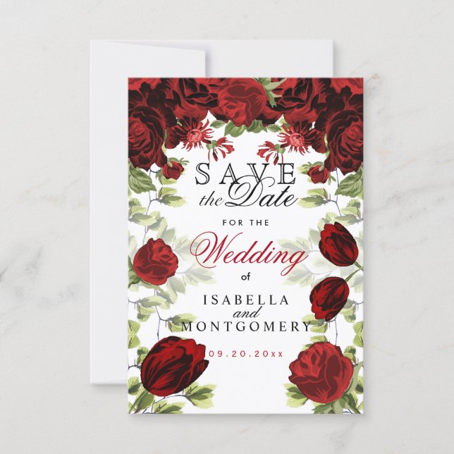 Save the Date Botanical Dark Red Floral (Front)