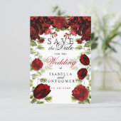 Save the Date Botanical Dark Red Floral (Standing Front)