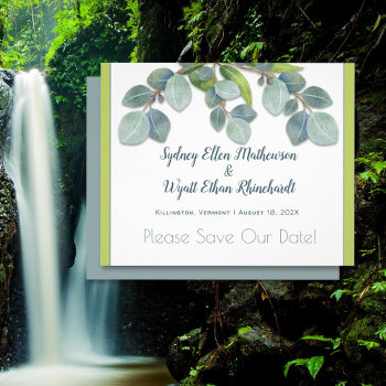 Save The Date Botanical Eucalyptus Budget Wedding  Flyer by BlueHyd at Zazzle