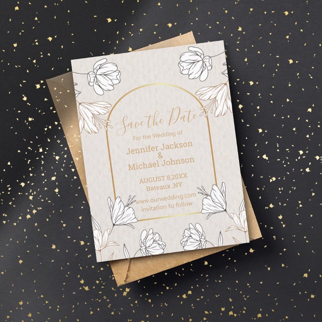 save the date botanical grey gold arch wedding   postcard (Creator Uploaded)