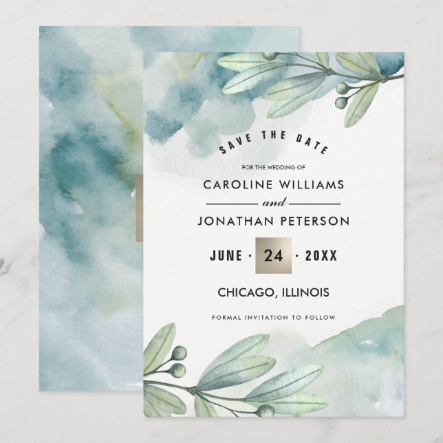 Save the Date. Botanical Wedding Announcement (Front/Back)