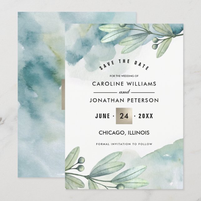 Save the Date. Botanical Wedding Announcement (Front/Back)