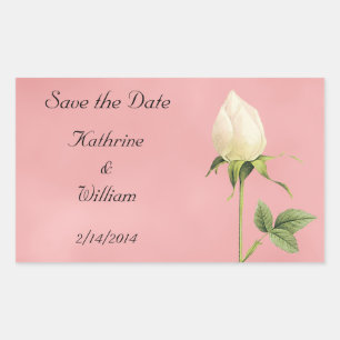 Save the Date Botanical White Rosebud Rectangular Sticker