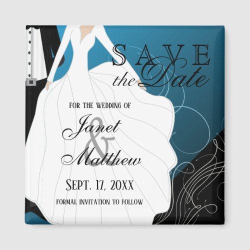 Save the Date _ Bride and Groom _ Blue Magnet