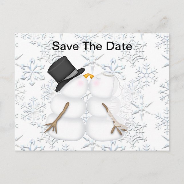 Save the Date BRIDE & GROOM Snowman Announcement Postcard (Front)