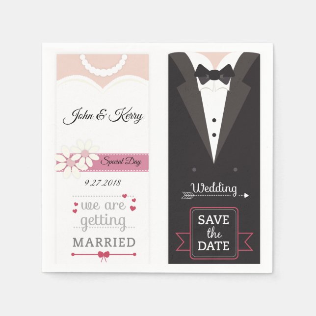 Save the Date Bride & Groom Wedding Invitation Napkins (Front)