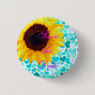 Save the Date Bride Sunflower Wedding Cute Hearts Button