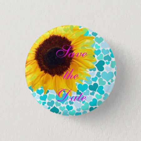 Save The Date Bride Sunflower Wedding Cute Hearts Button