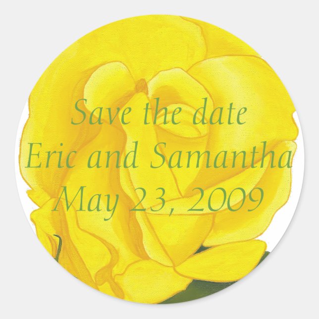Save the date, Bright Yellow Rose Wedding Stickers (Front)
