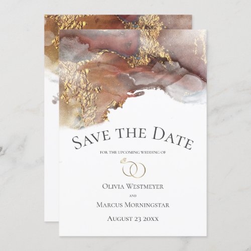 Save the Date Bronze Copper and Gold Ink Marble Invitation