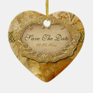 "Save the date" brown gold vintage wedding Ceramic Ornament
