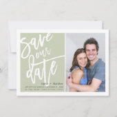 SAVE THE DATE brush lettered script sage green Invitation (Front)