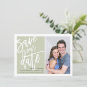 SAVE THE DATE brush lettered script sage green Invitation (Standing Front)