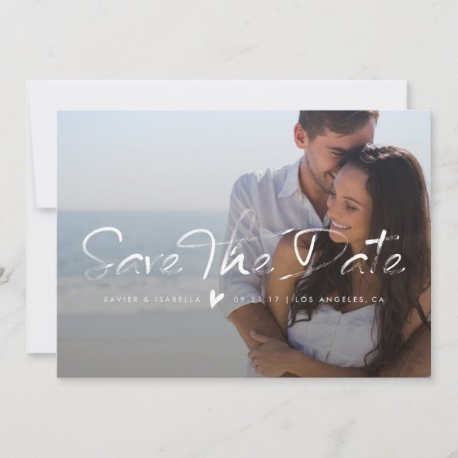 Save The Date Brushed Overlay Photo Announcement (Front)