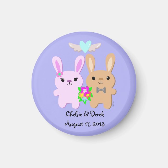 Save the Date Bunny Rabbit Couple Magnet (Front)