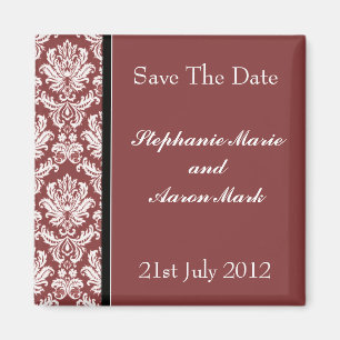 Save The Date -  Burgundy Classic Damask Magnet
