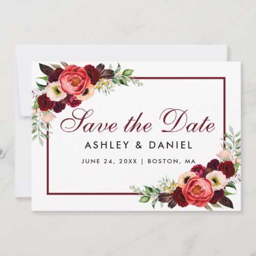 Save The Date Burgundy Floral Card