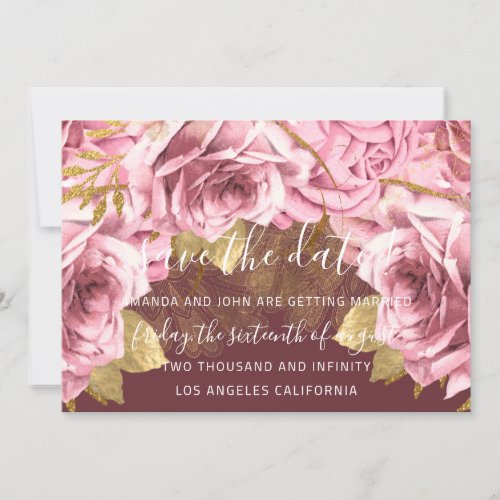 Save The Date Burgundy Floral Rose Wedding 