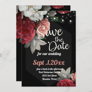save the date Burgundy floral string light Invitation