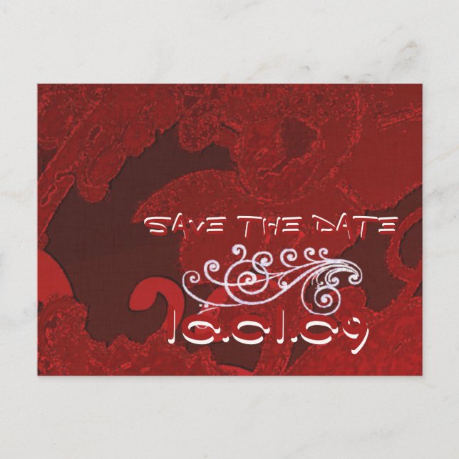 Save The Date Burgundy Grunge Floral Announcement Postcard (Front)