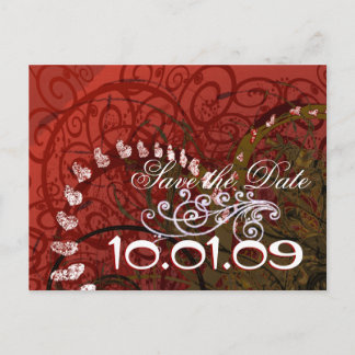 Save The Date Burgundy Hearts Announcement Postcard