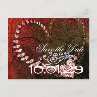 Save The Date Burgundy Hearts - Customized Announcement Postcard