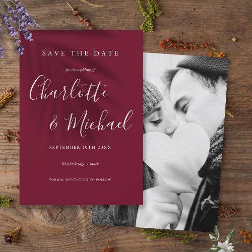 Save the Date Burgundy Photo Wedding Invitation