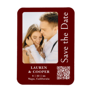 Save The Date Burgundy Red Stylish Modern Wedding Magnet