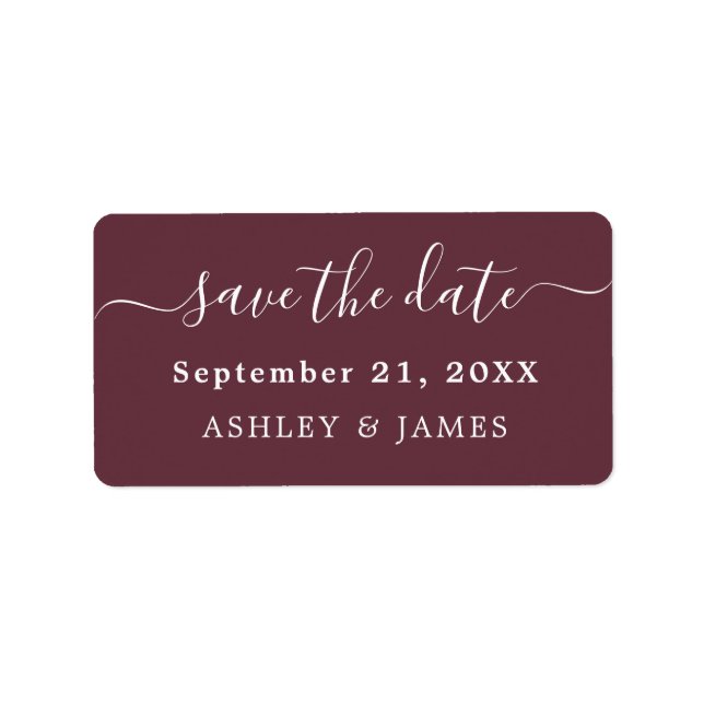Save the Date Burgundy Wedding Announcement Label (Front)