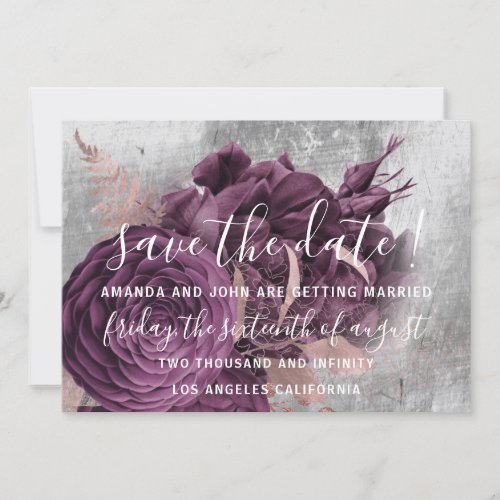 Save The Date Burgundy Wreath Rose Marsala Gray