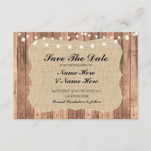 Save The Date Burlap Wood Rustic Wedding Card