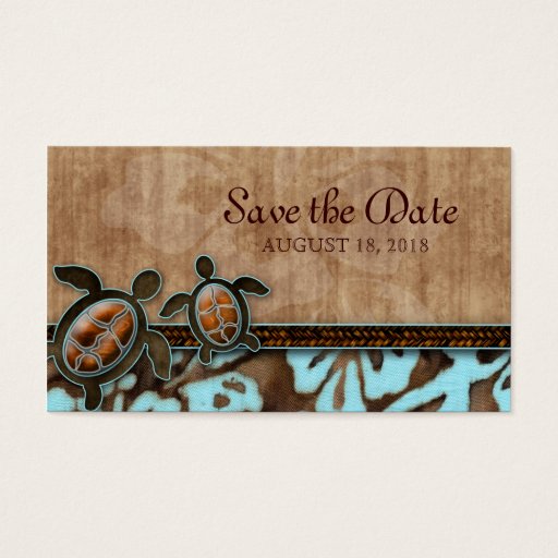 Customizable Save the Date Business Card Turtles Brown Blue